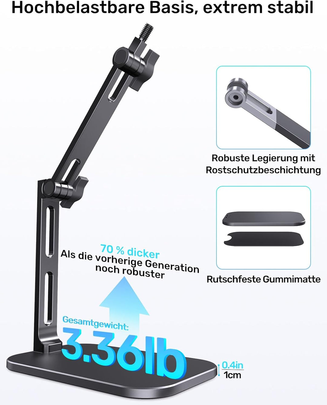 Heavy-Duty Desk Mic Stand,Studio-Arm für Mikrofone Verstellbarer Arm mit Schwerem Sockel (Maximale B