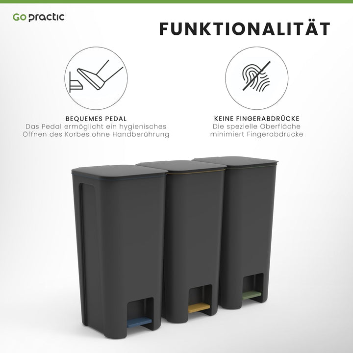 Go Practic Mülleimer Küche Mülltrennsystem 4x 40 L Mit Softclose Deckel Pedal Rollen Abfalleimer Mül