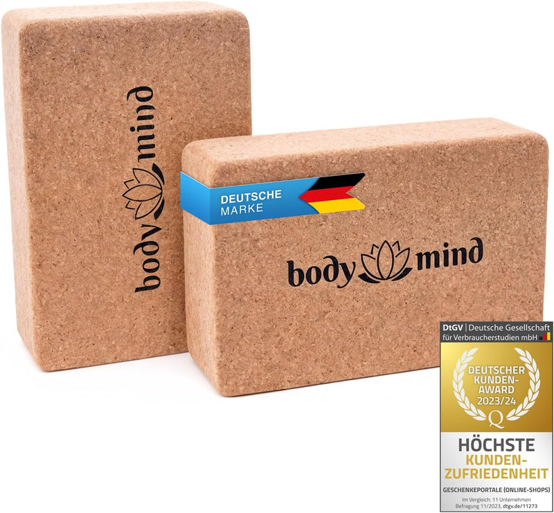 Body & Mind Yoga-Block aus Kork 100% Natur für Yoga, Pilates, Meditation & Fitness - Yoga-Klotz für