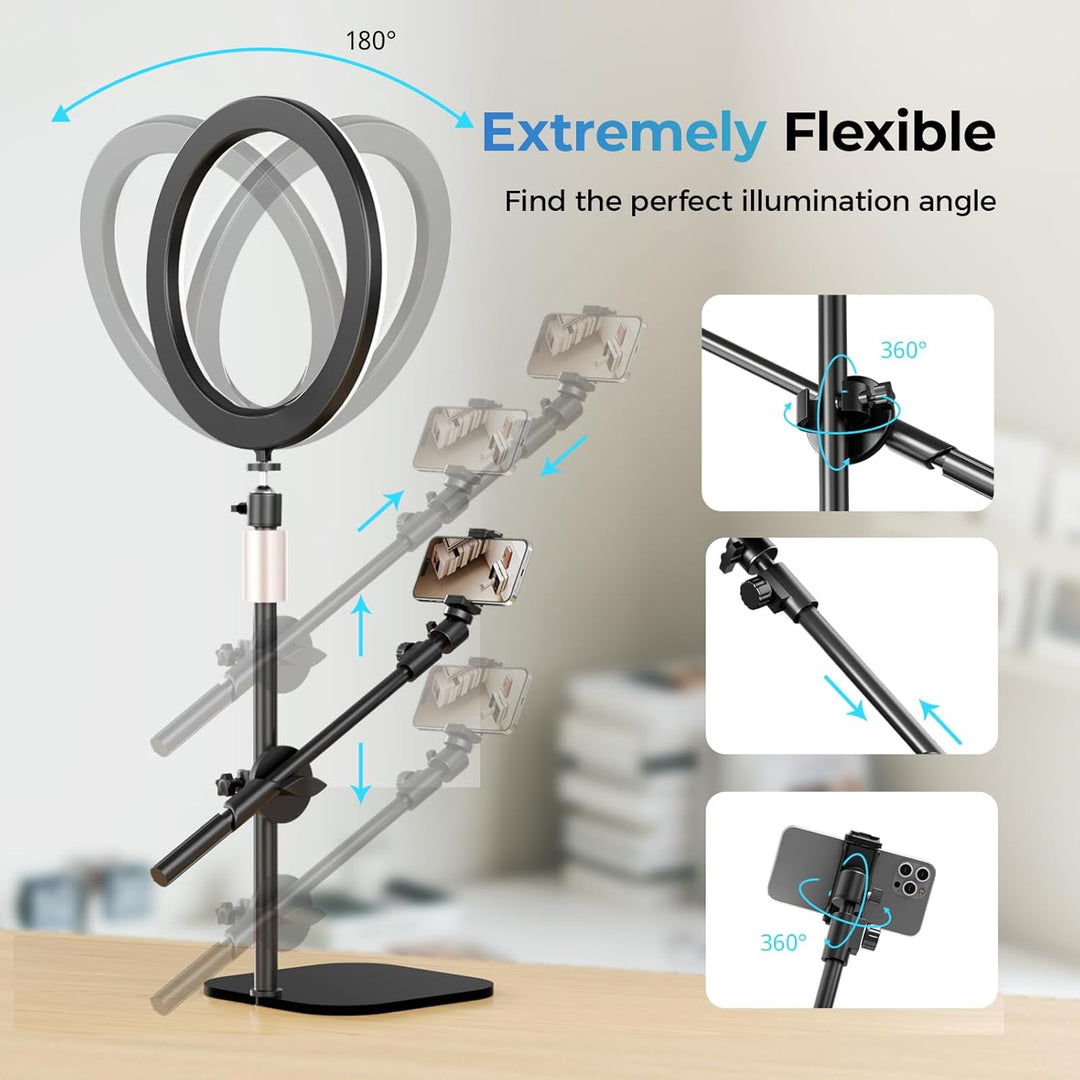UBeesize 12 Zoll LED Ringlicht mit Stativ Handy, Overhead Stativ Handy mit Ringlicht, Dimmbare LED T
