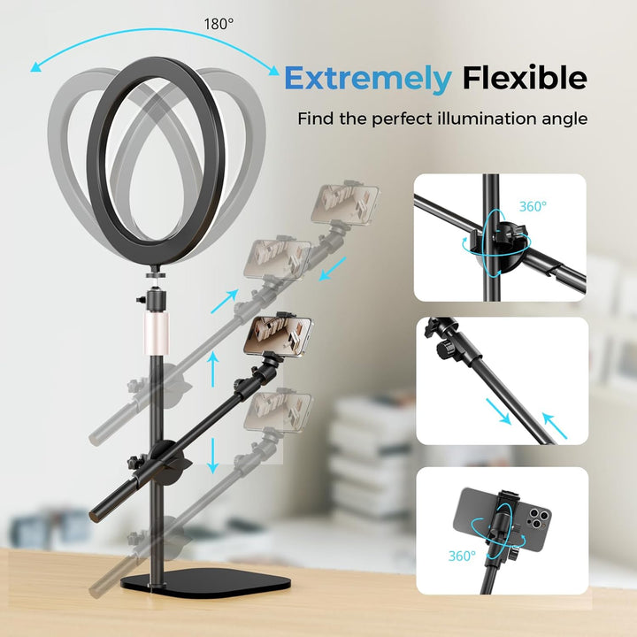 UBeesize 12 Zoll LED Ringlicht mit Stativ Handy, Overhead Stativ Handy mit Ringlicht, Dimmbare LED T