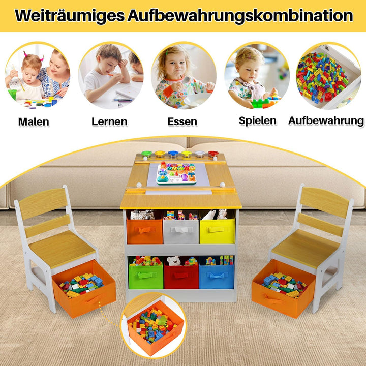 ROCSUMOO Kinder-Kunsttisch-Set mit 2 Stühlen - Holzerner Aktivitätstisch für Kleinkinder mit Verstel
