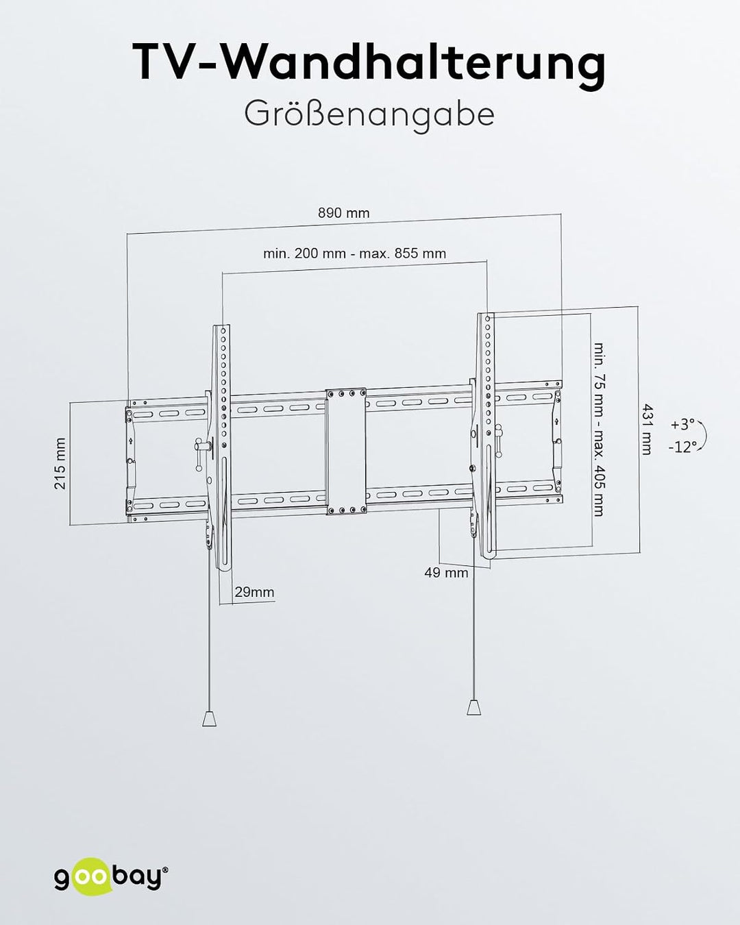 Goobay TV und Monitor Wandhalterung Pro (XL), neigbar (3 bis 12 Grad) und schwenkbar – 43 bis 100 Zo