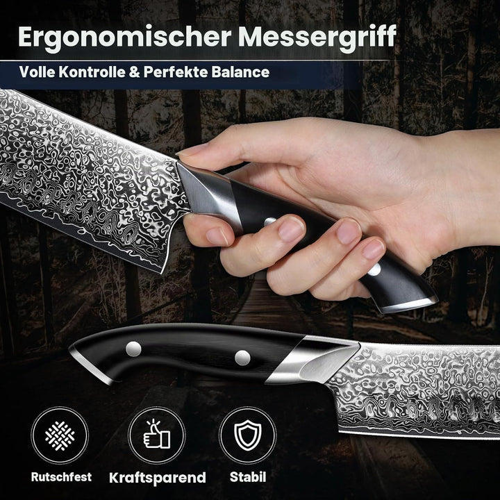DRAGON RIOT Damastmesser, Japanisches Kochmesser profi Messer, Damast Küchenmesser mit ergonomischem