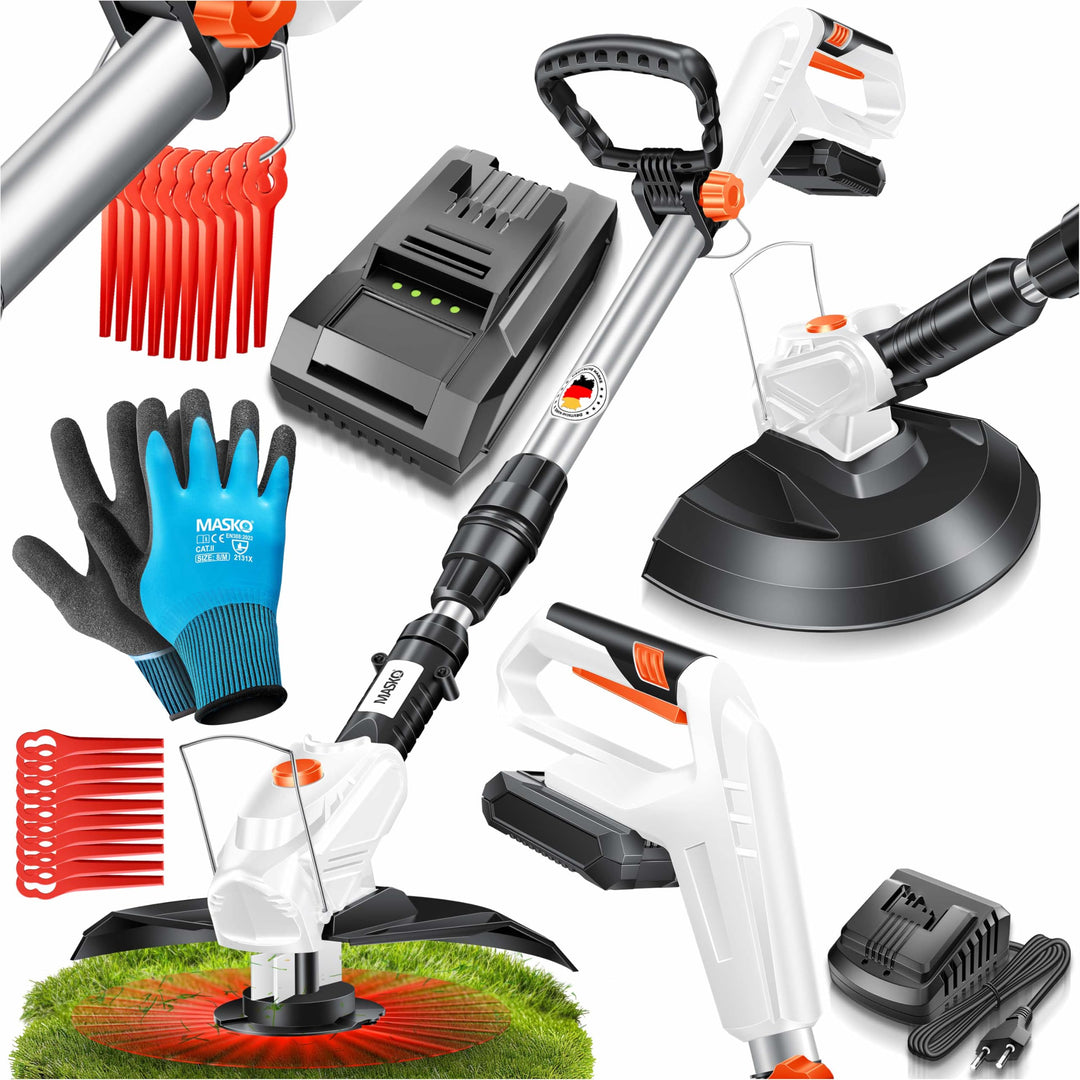 MASKO® Akku-Rasentrimmer mit 20 V Li-Ion Akku, 2,0 Ah Akku und Ladegerät, Motorsense 260mm Schnittbr