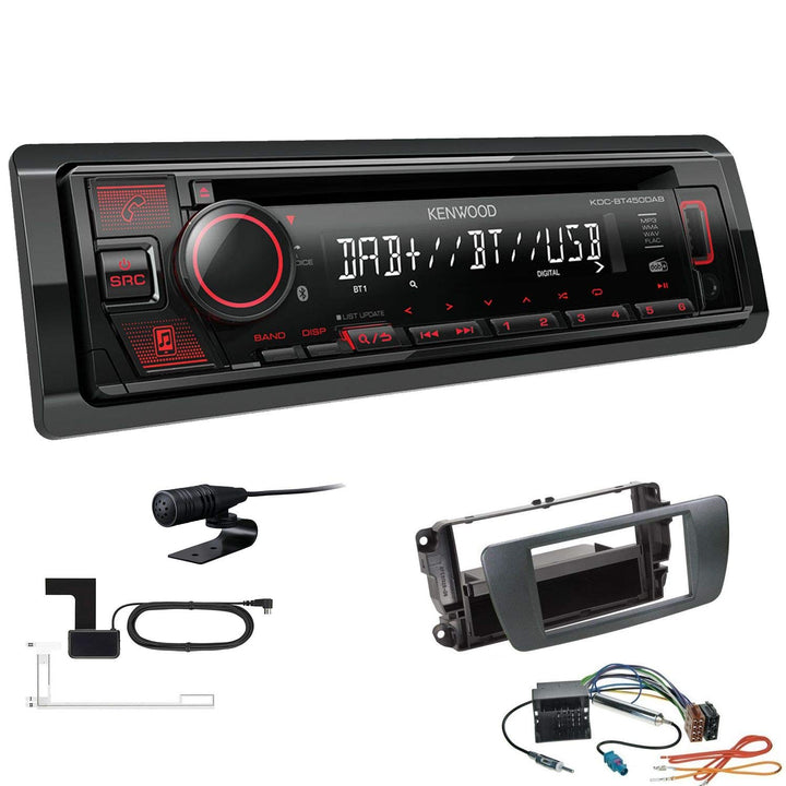 Kenwood KDC-BT450DAB 1-DIN DAB Autoradio Bluetooth CD USB AUX Einbauset passend für Seat Ibiza IV Ib