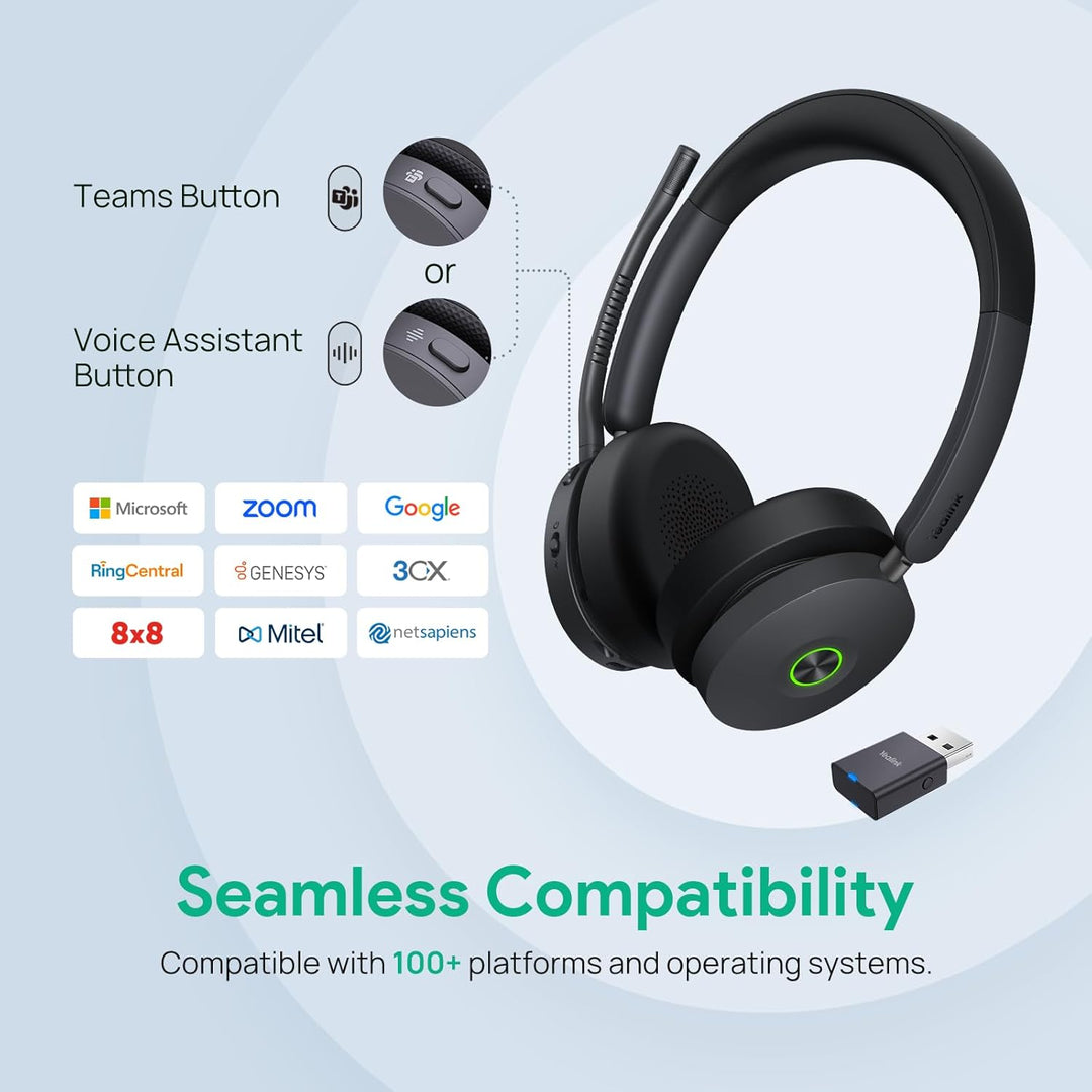 Yealink WH68 Hybrid ANC DECT & Bluetooth Kabelloses Headset mit Mikrofon, Büro-Headset mit DECT-Dong