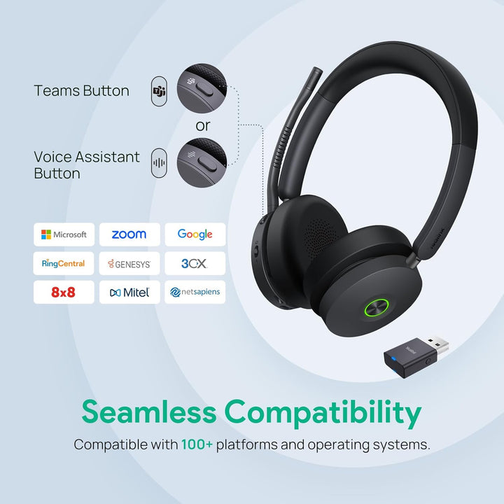 Yealink WH68 Hybrid ANC DECT & Bluetooth Kabelloses Headset mit Mikrofon, Büro-Headset mit DECT-Dong