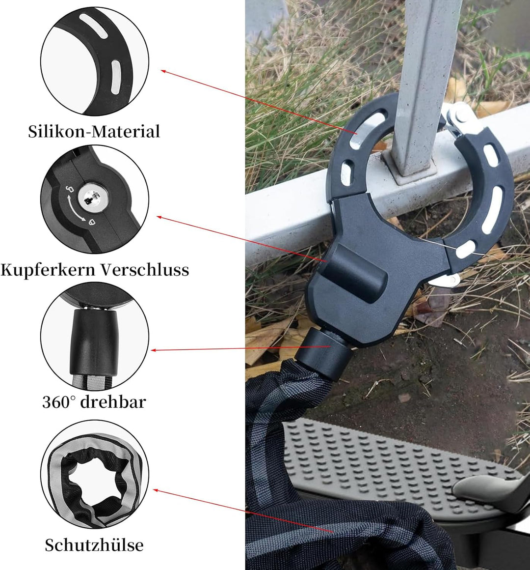 E Scooter Schloss, Fahrradschloss für E-Scooter, Handschellenschloss mit Silikonschutz Gegen Kratzer