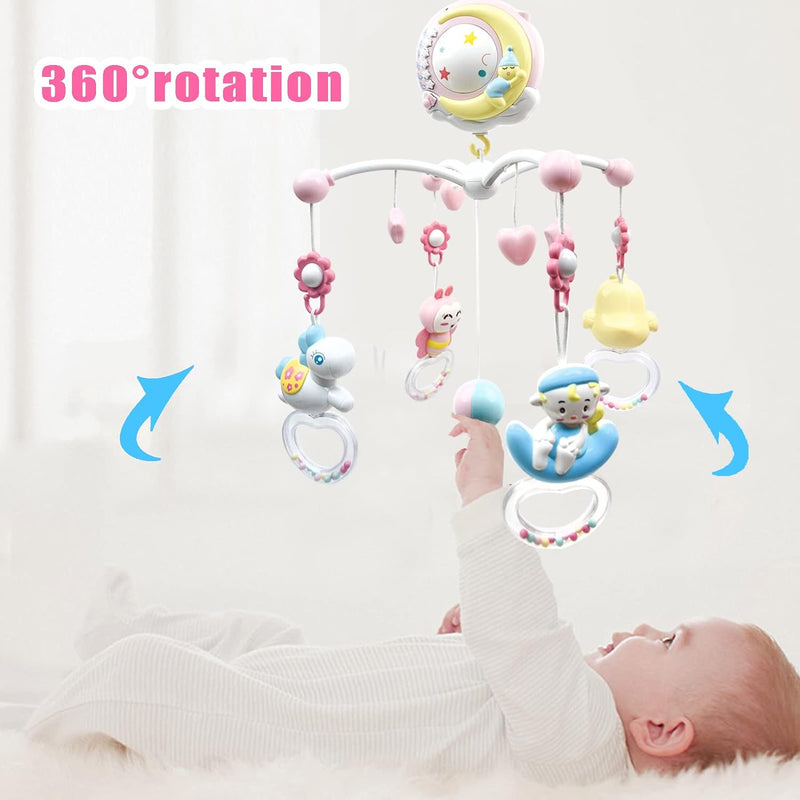 Baby Mobile Babybett mit Musik und Lichtern, AolKee 360 ° Mobile Baby für bett mit Ferngesteuerter,