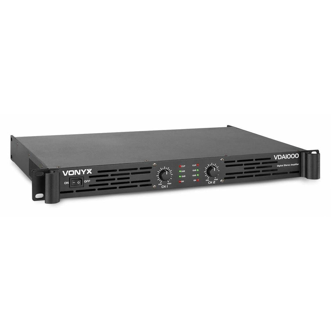 Vonyx VDA1000 PA Verstärker Endstufe 1000 Watt, mit 3-Band-Equalizer, 2 Kanal DMX Kombi Input, Speak