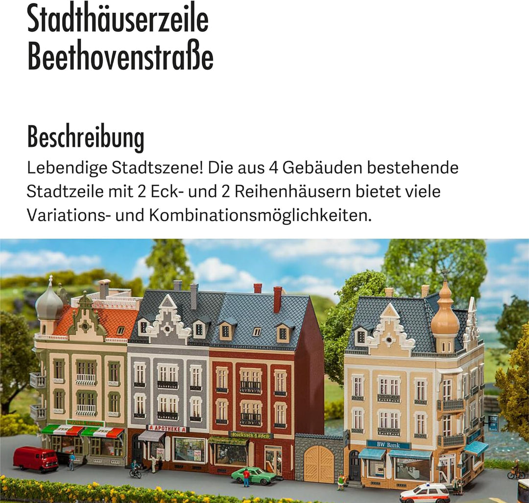 FALLER Stadthäuserzeile Beethovenstrasse Modellbausatz mit 1084 Einzelteilen 298 x 75 x 123 mm I Mod