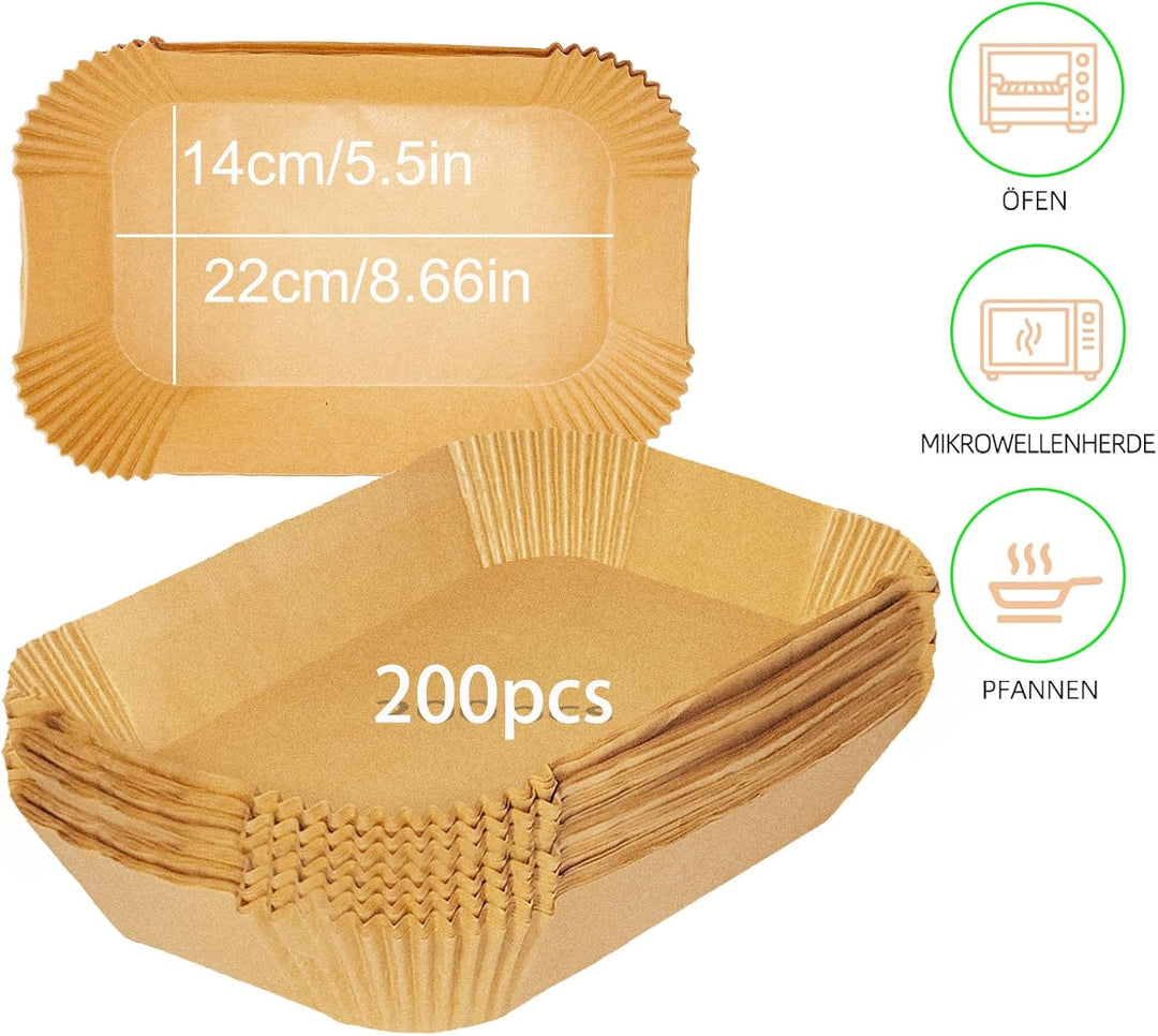 Pulsky Backpapier für Ninja Heissluftfritteuse, 200 Stück Airfryer Papier 22 * 14 CM BPA-Freies, Air
