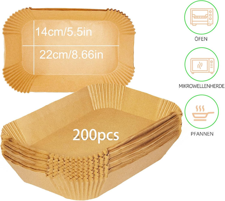 Pulsky Backpapier für Ninja Heissluftfritteuse, 200 Stück Airfryer Papier 22 * 14 CM BPA-Freies, Air