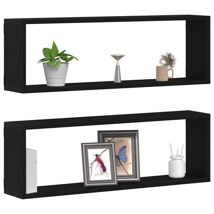 vidaXL Wandregal mit Regal 2 pcs Schwarz Eichen-Optik 80 x 15 x 26 cm, Moderne rechteckige Wandregal