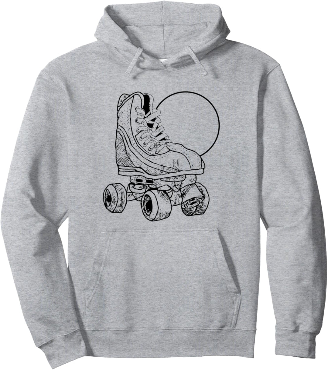 Minimalist Roller Skate & Sun Vintage Retro Simple Sketch Pullover Hoodie