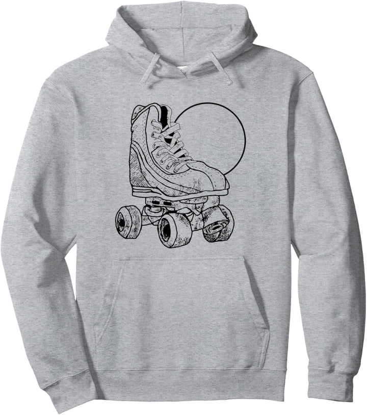 Minimalist Roller Skate & Sun Vintage Retro Simple Sketch Pullover Hoodie