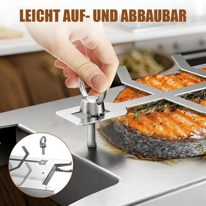 Flammlachsbrett Edelstahl, Flammlachsbrett für Feuerschale, mit Fünf Verstellwinkel für die Neigung
