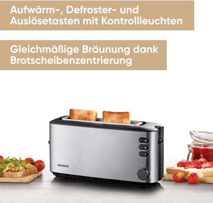 SEVERIN Automatik-Langschlitztoaster, Automatik-Toaster mit Brötchenaufsatz, Edelstahl Toaster zum T