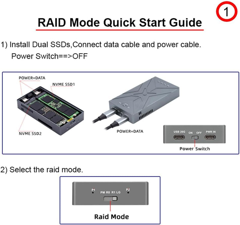 xiwai 20Gbps Dual NVME M.2 NGFF M-Key auf USB-C Typ-C Raid0 Raid1 JOBD Big Enclosure mit Lüfter Raid