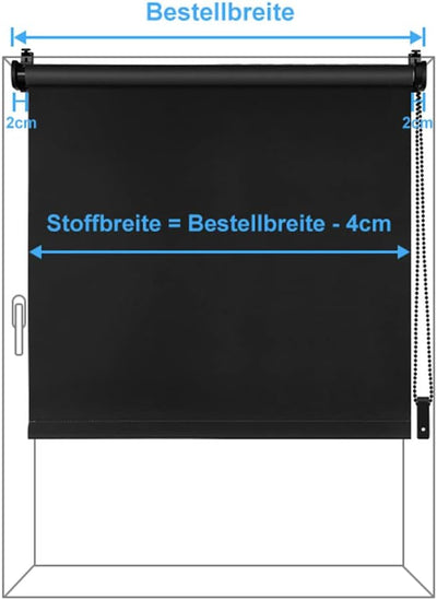 Eurohome Verdunkelungsrollo Thermo Rollo 100x130cm (Stoffbreite 96 cm) Schwarz Klemmfix ohne Bohren