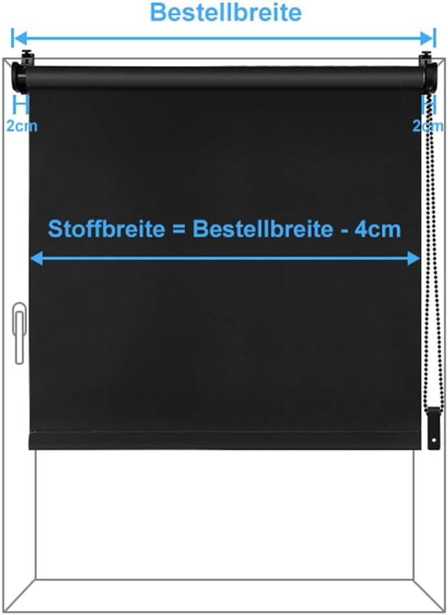 Eurohome Verdunkelungsrollo Thermo Rollo 100x130cm (Stoffbreite 96 cm) Schwarz Klemmfix ohne Bohren