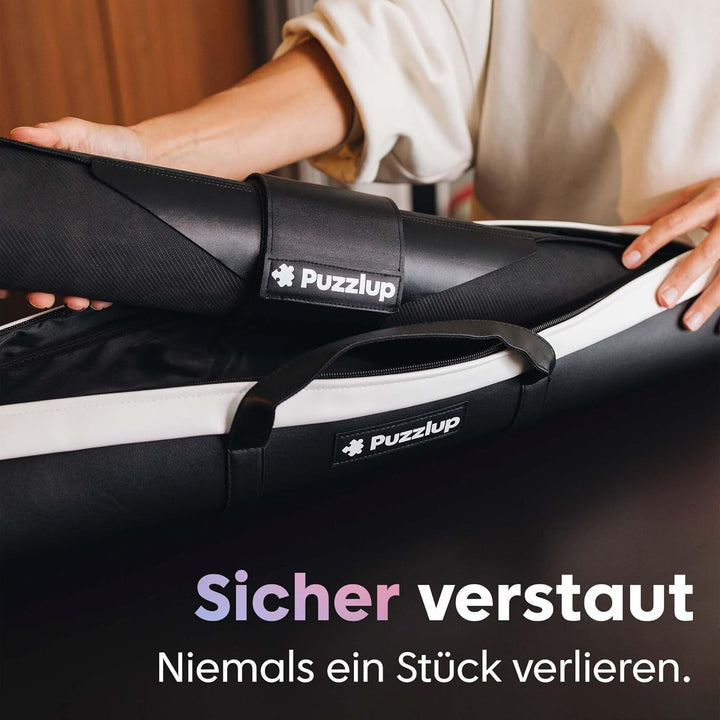 Puzzlup Luxus Puzzlematte bis 1500 Teile – 66 x 120 cm – Mit eleganter Tragetasche aus Leder – Premi
