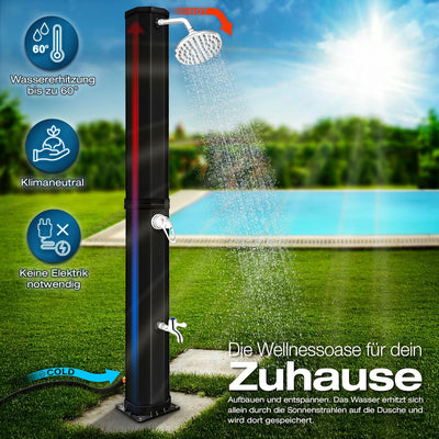 tillvex Solardusche 35 Liter inkl. Schutzhaube | Solar Garten-dusche warmes Wasser | Pooldusche Camp