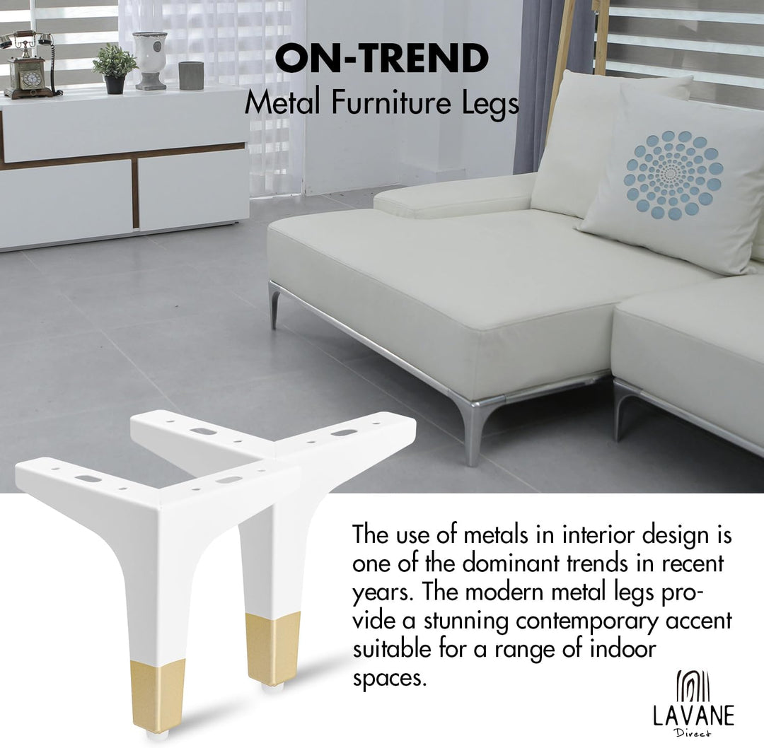 La Vane 4er Set Metall Möbelfüsse (17cm Höhe) Weiss/Gold - Diamant-Dreieck Design für Schrank, Sofa,
