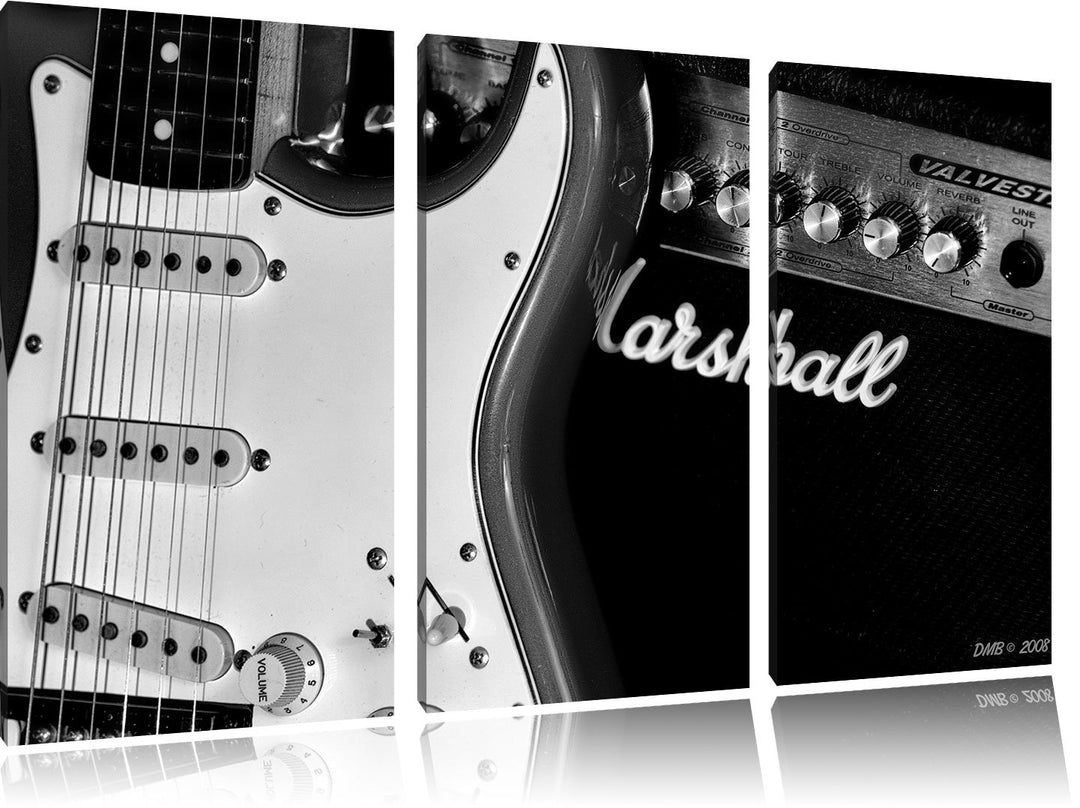 Pixxprint E-Gitarre Verstärker als Leinwandbild/Grösse: 3 Teilig (120x80 cm) cm/Wandbild/Kunstdruck/