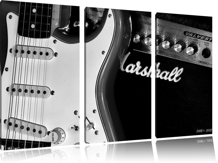 Pixxprint E-Gitarre Verstärker als Leinwandbild/Grösse: 3 Teilig (120x80 cm) cm/Wandbild/Kunstdruck/