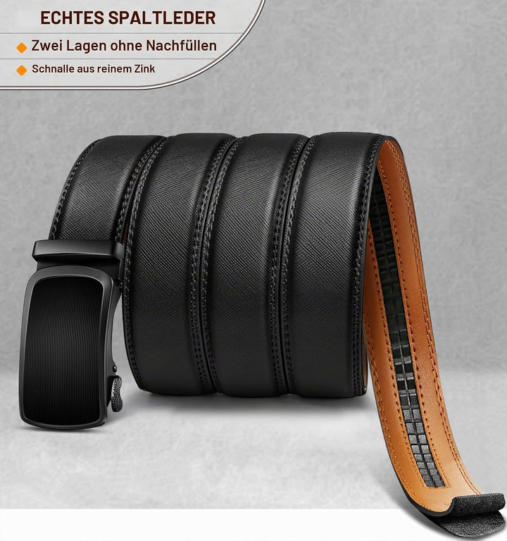 BULLIANT Gürtel Herren, Gürtel Ratsche Ledergürtel Automatikschliesse für Herren Anzug Business Klei
