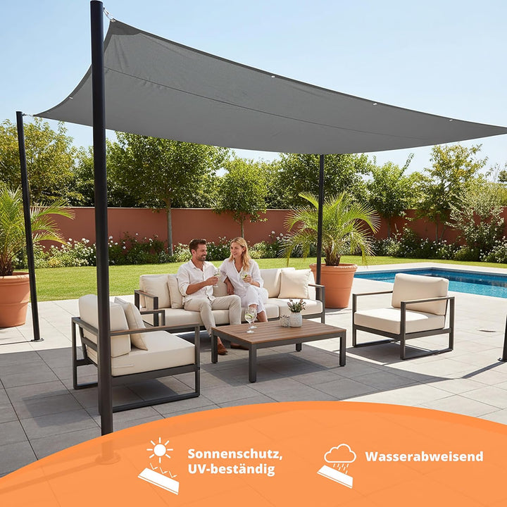 Relaxdays Sonnensegel rechteckig, wasserabweisend, UV-beständig, mit Spannseilen, Terrasse, Balkon,