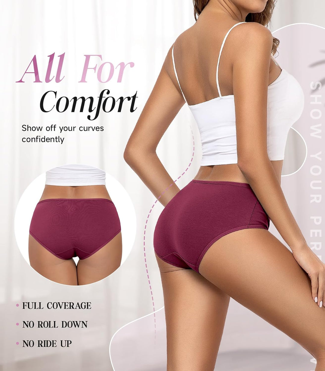 TANSTC Damen Unterhosen Baumwolle 6er-Pack Hipster Slips, Niedrige Taille & Stretch, Atmungsaktiv Sl