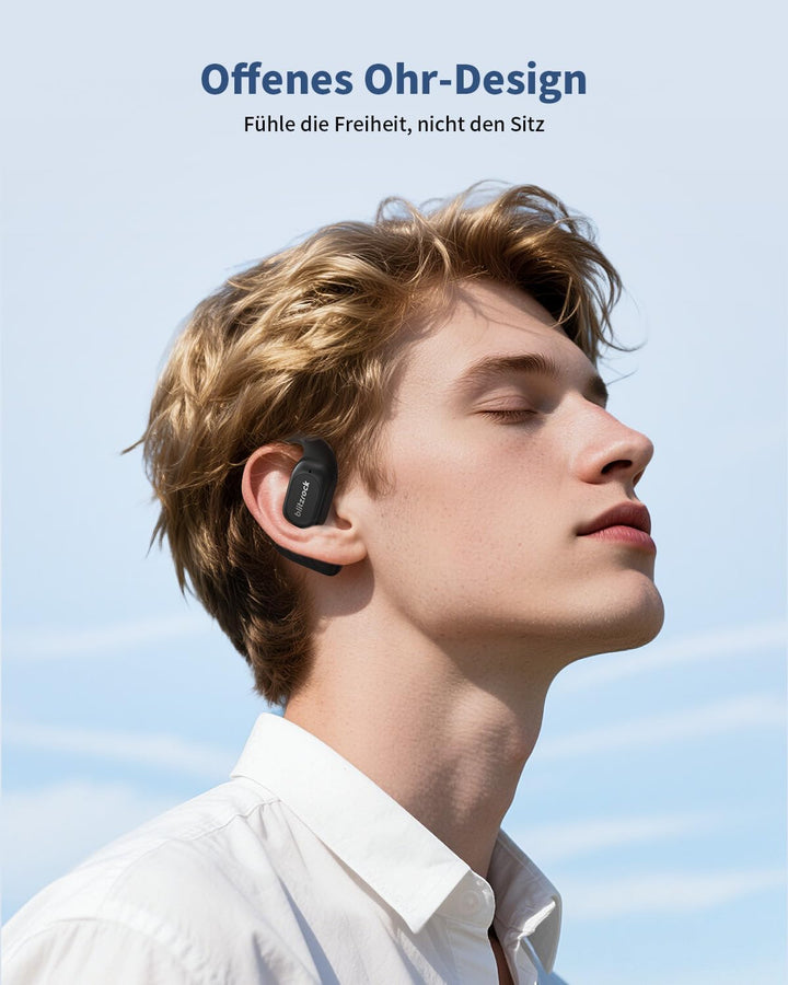 BlitzRock Open Ear Kopfhörer Kabellos Bluetooth 5.4 mit Ausgewogenem Sound, Weichem Ohrbügel, Krista