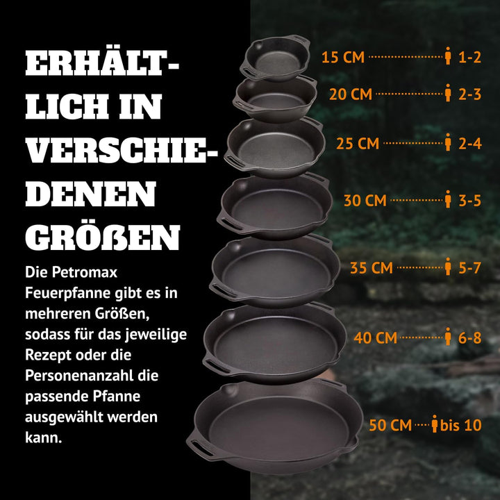 Petromax Gusseisen-Feuerpfanne - Gusseiserne Pfanne mit Henkeln, 20 cm | Für Induktion, Gas, Grill u