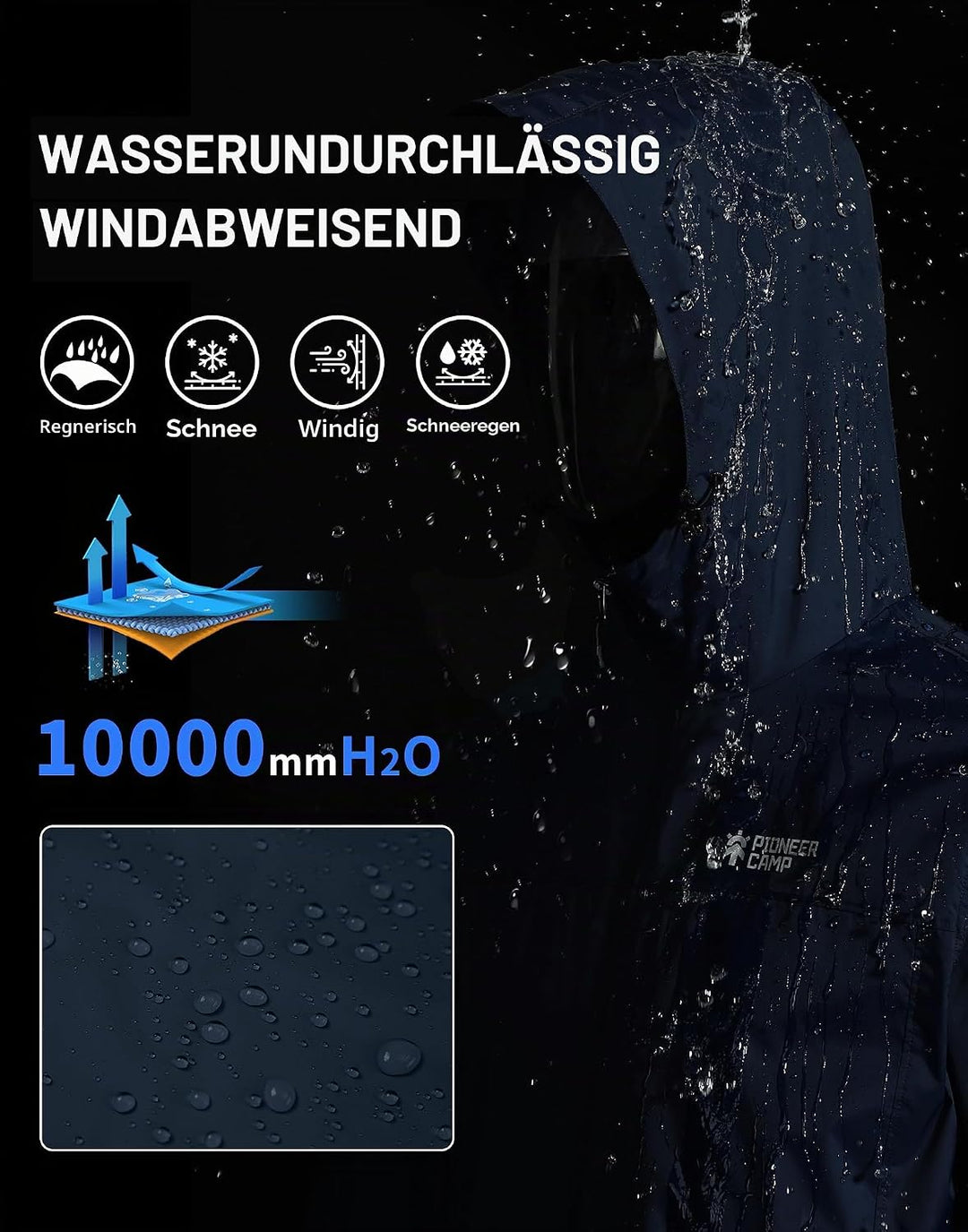 Pioneer Camp Herren Regenjacke Wasserdicht Atmungsaktiv Leichte Winddicht Windbreaker Packbare Outdo