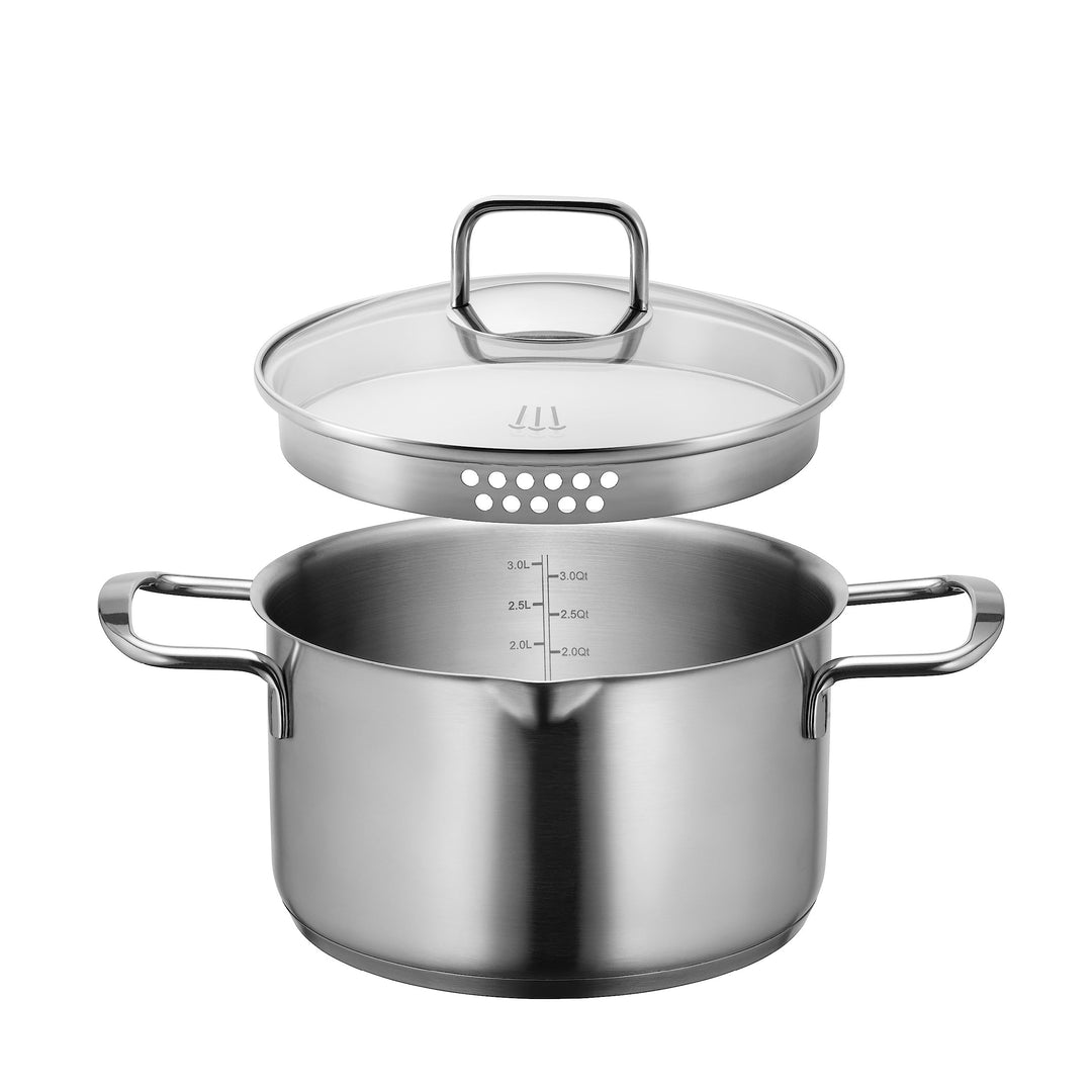 MÄSER Sanvito, Kochtopf 20cm mit Glasdeckel und praktischem Ausgiesser, kleiner Edelstahl Topf mit S