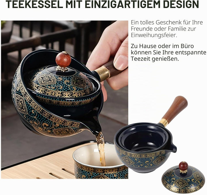 Lurrose Keramik Teekanne mit Seitengriff Porzellan Teebereiter 360 Grad Drehung Fu Teekanne Teespend