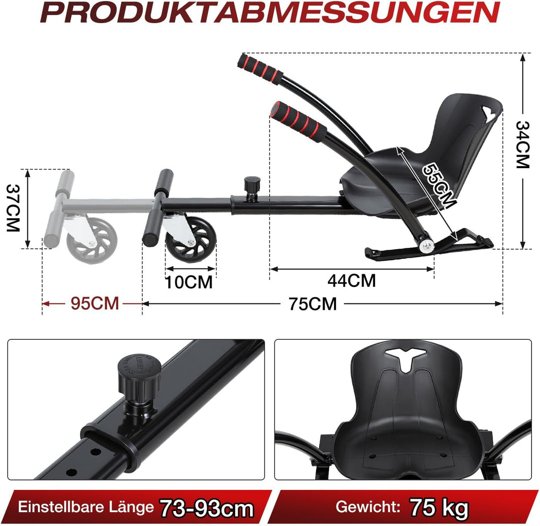 Lospitch Hoverboard mit Sitz Hoverboard Sitz,Sitzscooter für 6,5-10 Zoll 2 Wheel Balancing,Längenver