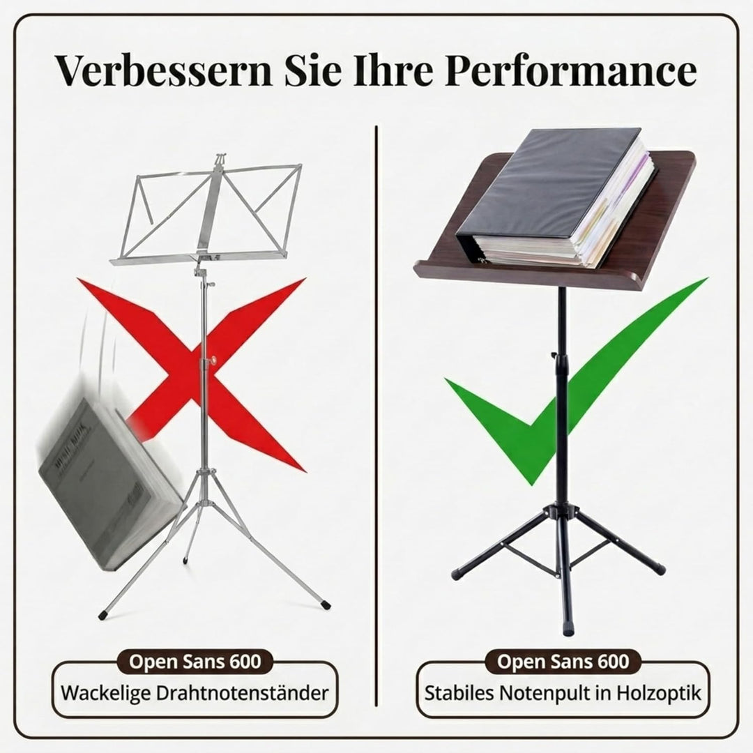 Classic Cantabile Orchesterpult Rosenholz - Robustes Stativ mit grosser Notenablage - Edle Optik in