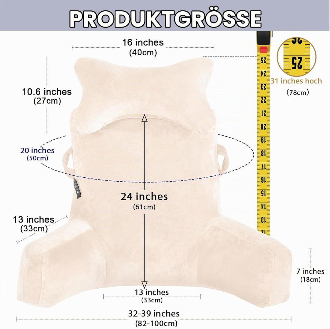 SLIGUY Lesekissen, Extra gross 78,7 cm,Bettruhekissen mit Abnehmbarer Nackenrolle und Armen zum Sitz