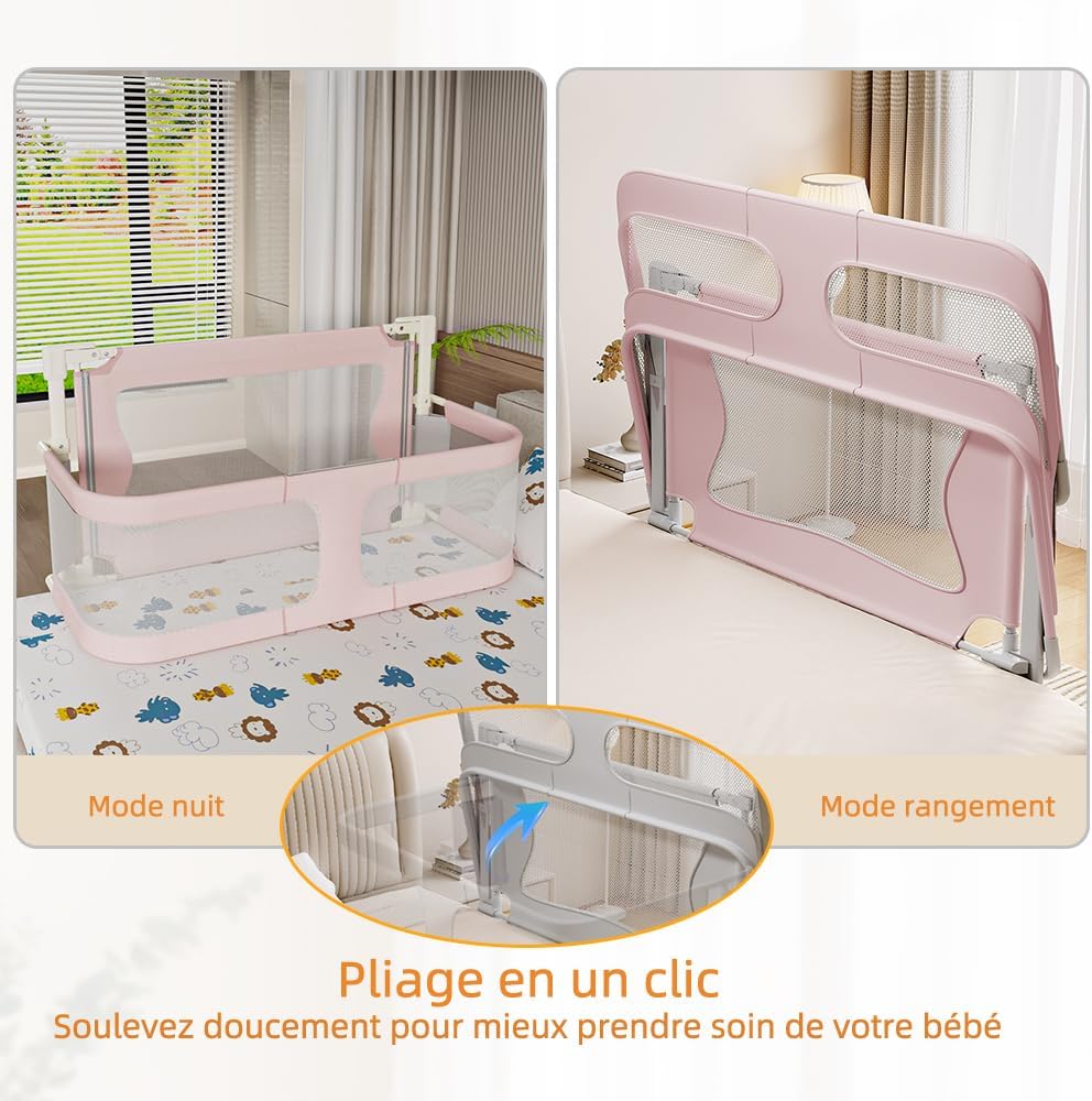 OHMG Bettgeländer,Sicherheitsgitter für Kinder,Sicherheitsgitter für Bett,höhenverstellbar,tragbar,B