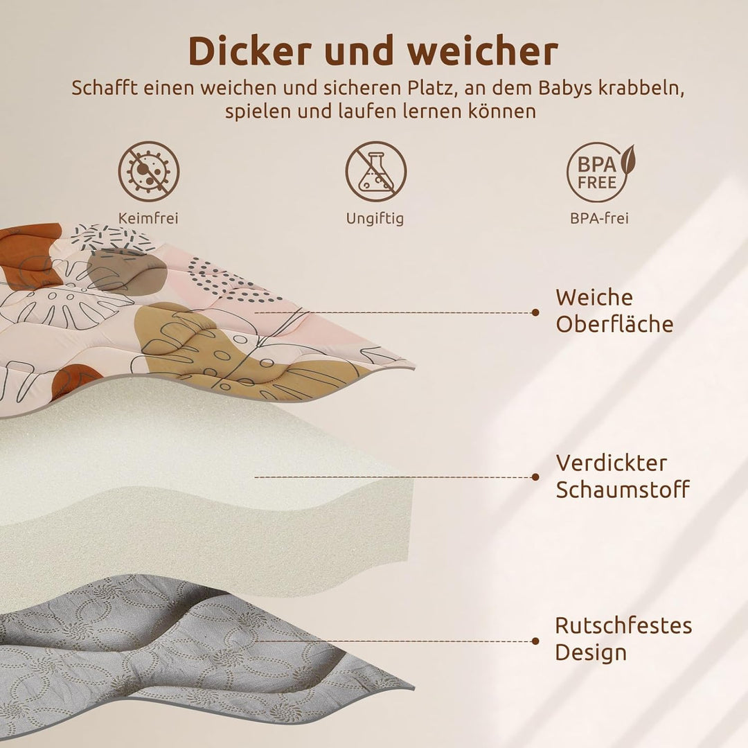 Baby Spielmatte 180x150cm Krabbelmatte, Dicke Weiche Polsterschaum Krabbeldecke für Babys und Kleink