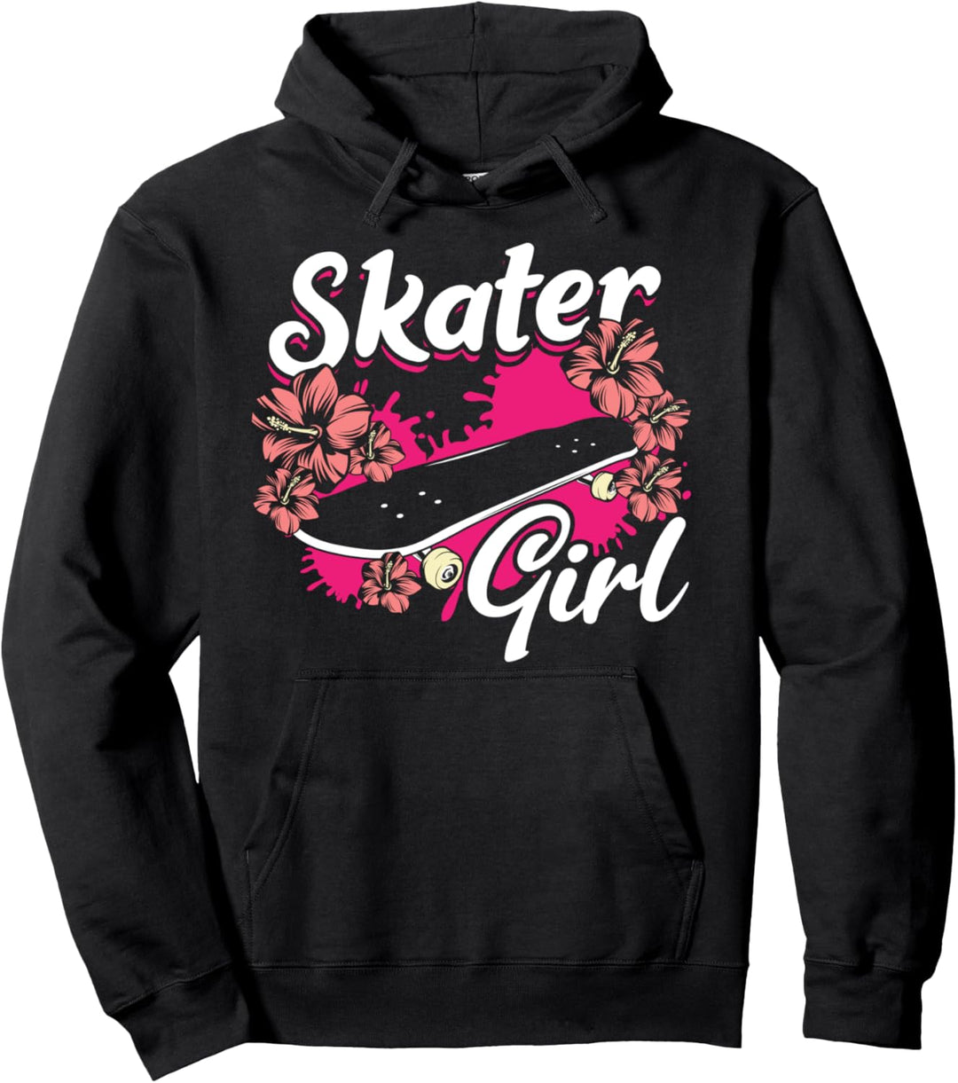 Skater Girl blumiges Skateboard Pullover Hoodie
