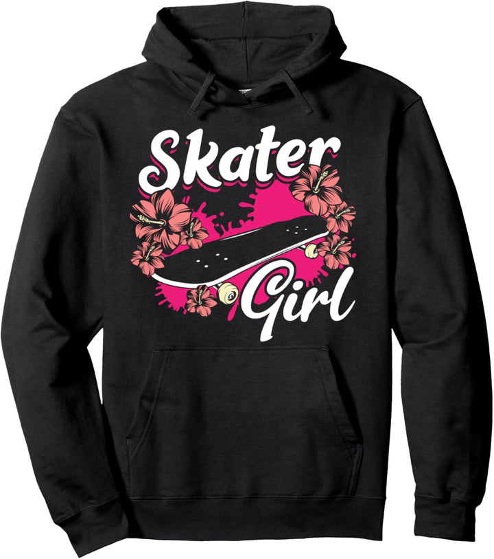Skater Girl blumiges Skateboard Pullover Hoodie