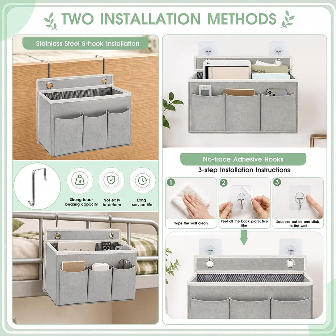 Hängeorganizer mit Haken 2 Stück Bett- &amp; Tür-Organizer zum Einhängen | Inkl. 4 Metallhaken &amp; 4 klebe