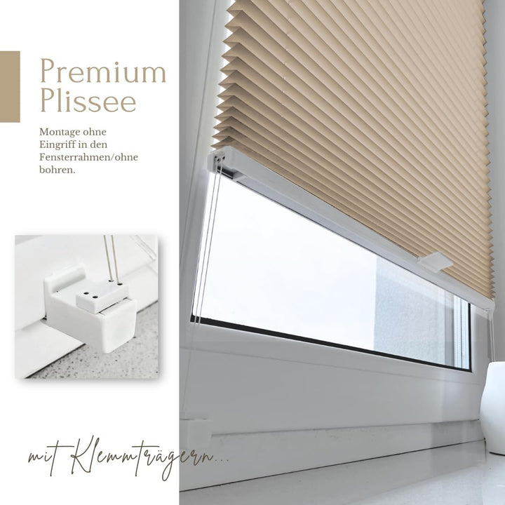 Home-Vision® Premium Plissee Faltrollo ohne Bohren mit Klemmfix (Beige, B60cm x H150cm) Modern Klemm