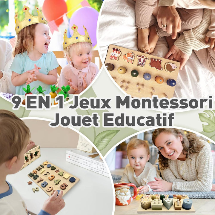Montessori Spielzeug ab 1 Jahr, Motorikwürfel Aktivitätswürfel aus Holz 9 in 1, Safari Motorikspielz