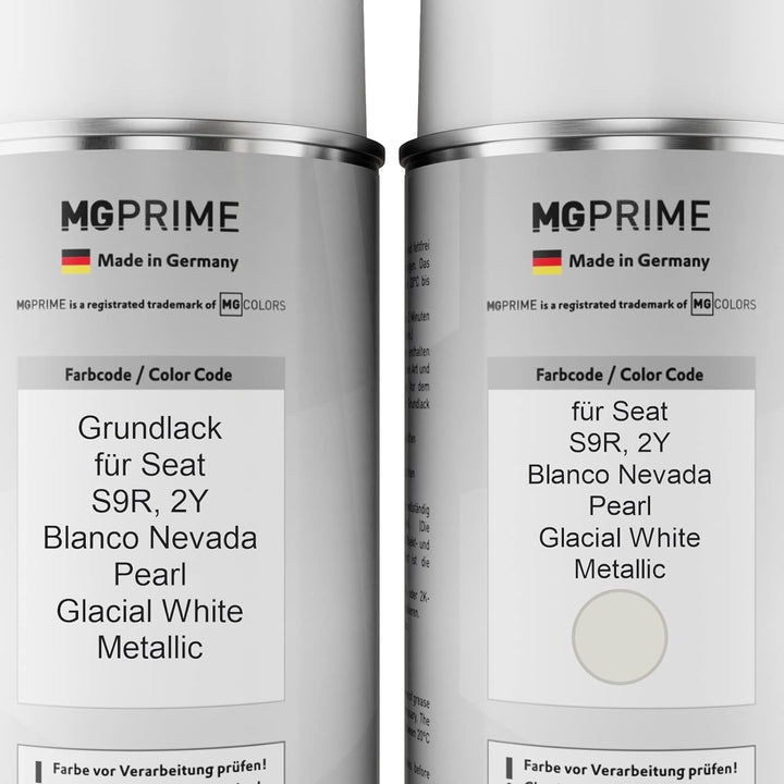 MG PRIME Autolack Sprühdosen Set für Seat S9R / 2Y Blanco Nevada Pearl/Glacial White Metallic Grundl